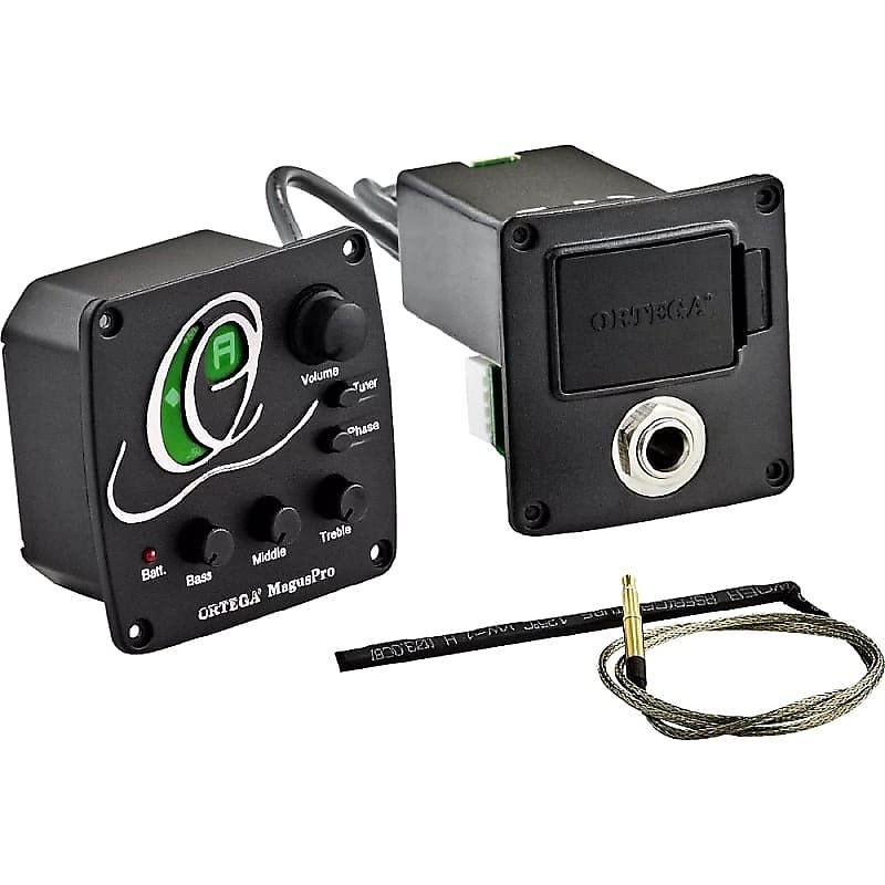 Sistemas de preamplificador de bajos piezoeléctricos MagusPRO/B de Ortega Guitars con sintonizador y video integrados